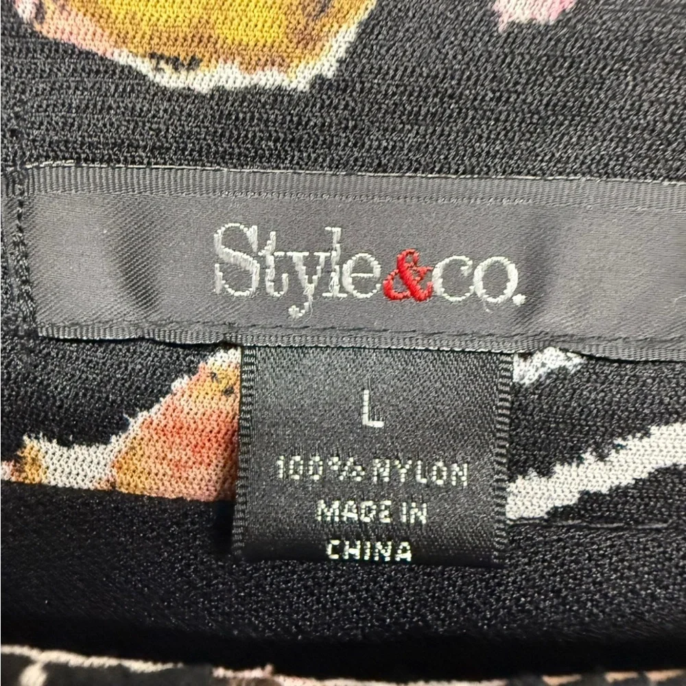 Style & Co. Women's Top Size L Black Floral Ruched 3/4 Sleeve Blouse 100% Nylon - Picture 4 of 7